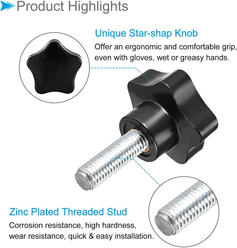 CoCud Star Clamping Knobs, M12 x 40mm Male Thread 47mm Head, Plastic Thumb Screw Grip Hand Knobs Threaded Bolt Black - (Applications: for Lathe Machinery), 2-Pieces - Image 4